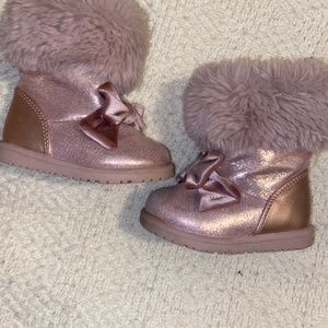 Shiny Pink Bow tie infant boots